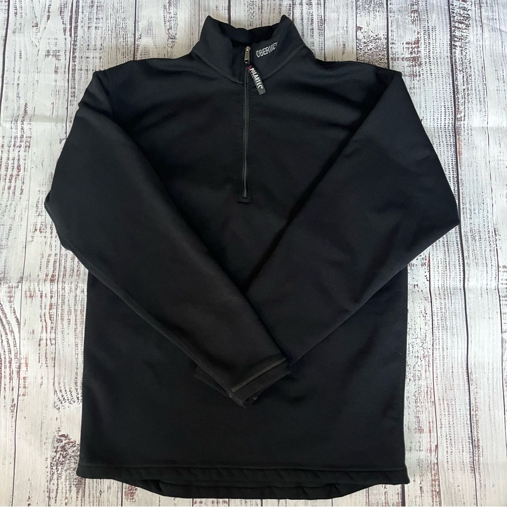 Vintage OBERMEYER Polartec Fleece 3/4 Zip Pullover Black Made In USA Paper Tag M